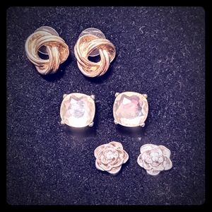 3 pairs Lg Studs (1/2 in) Gold, Stone, Sil Flower